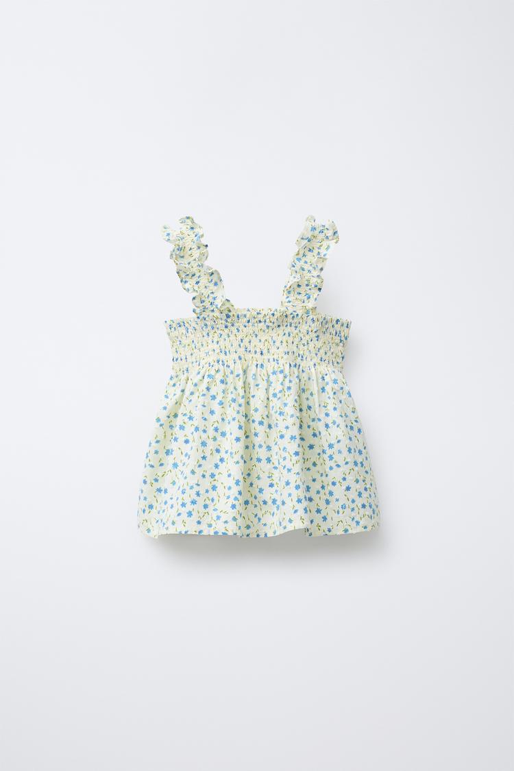 FLORAL DOTTED MESH TOP Blue/White ZARA Australia