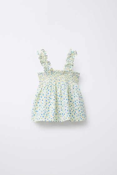 Zaras TOPP MED BLOMMIG SWISS DOT - Blå/vit - Bild 0