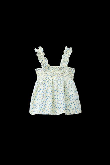 FLORAL DOTTED MESH TOP - Blue/White by Zara - Image 0