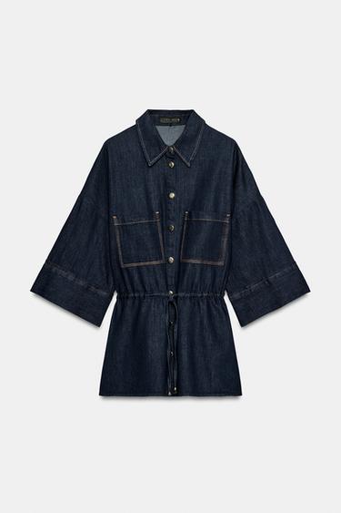 CAMISA DENIM CINTURA AJUSTABLE - Índigo de Zara - Imagen 0