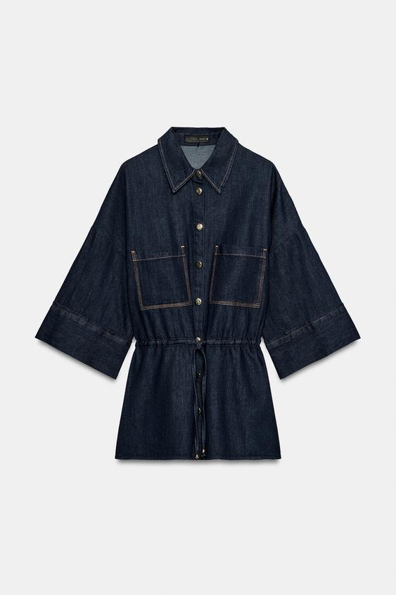 CAMISA DENIM CINTURA AJUSTABLE - Índigo de Zara - Imagen 0