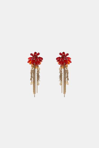 BOUCLES D'OREILLES CRISTAUX ET FRANGES - Rouge de Zara