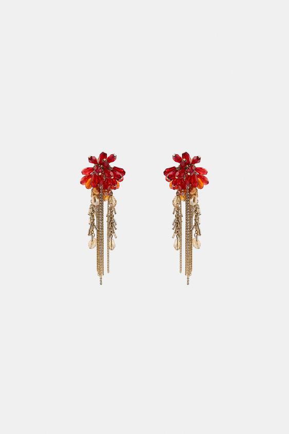 CRYSTAL FRINGE EARRINGS - Red by Zara - Image 3
