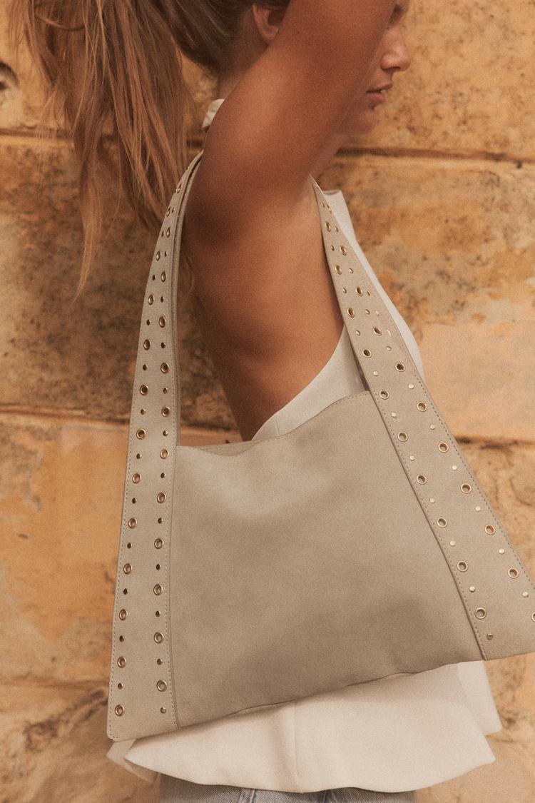 STUDDED SPLIT SUEDE SHOULDER BAG SAND/BROWN ZARA Australia