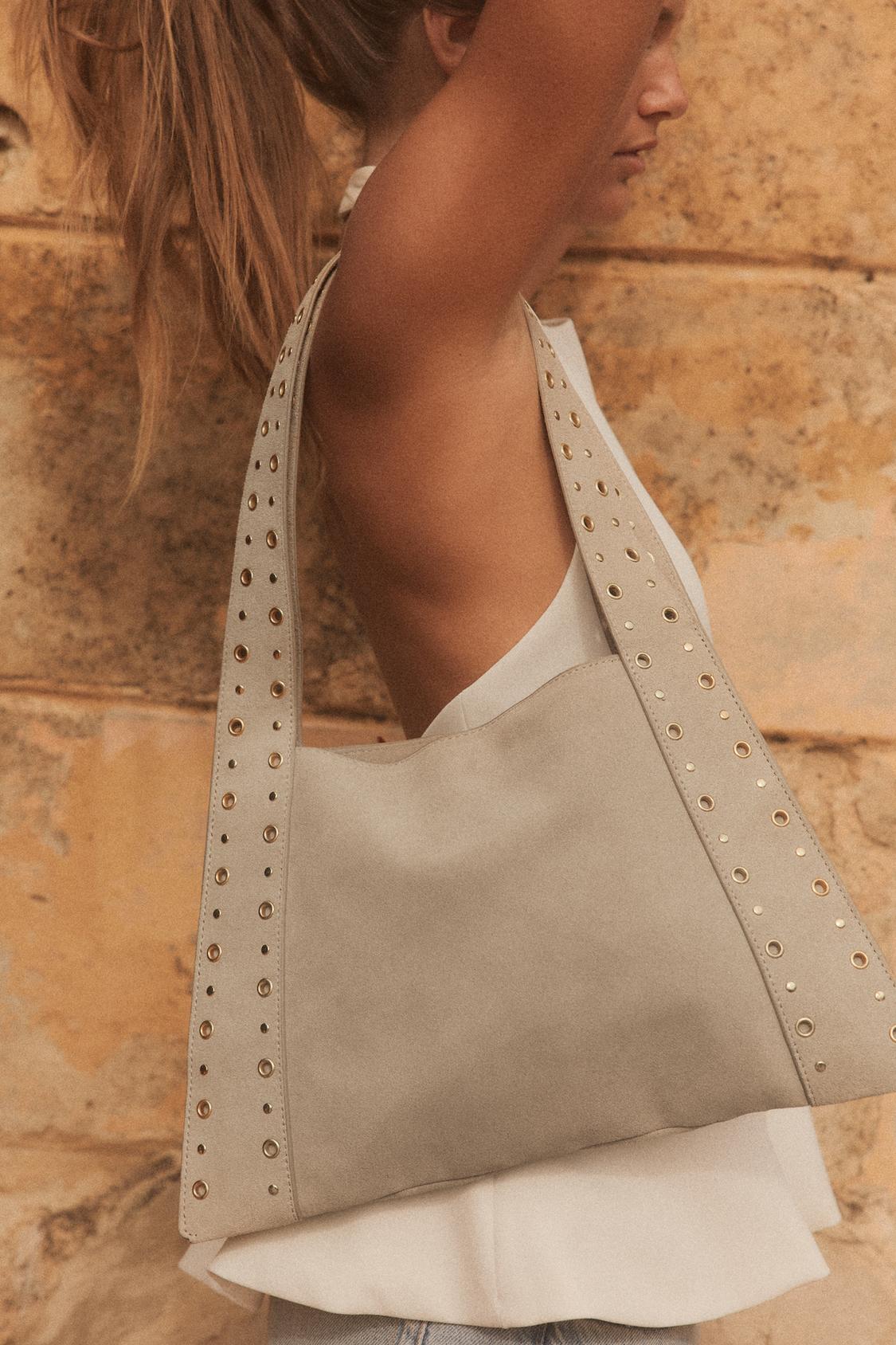 SUEDE STUDDED SHOULDER BAG
