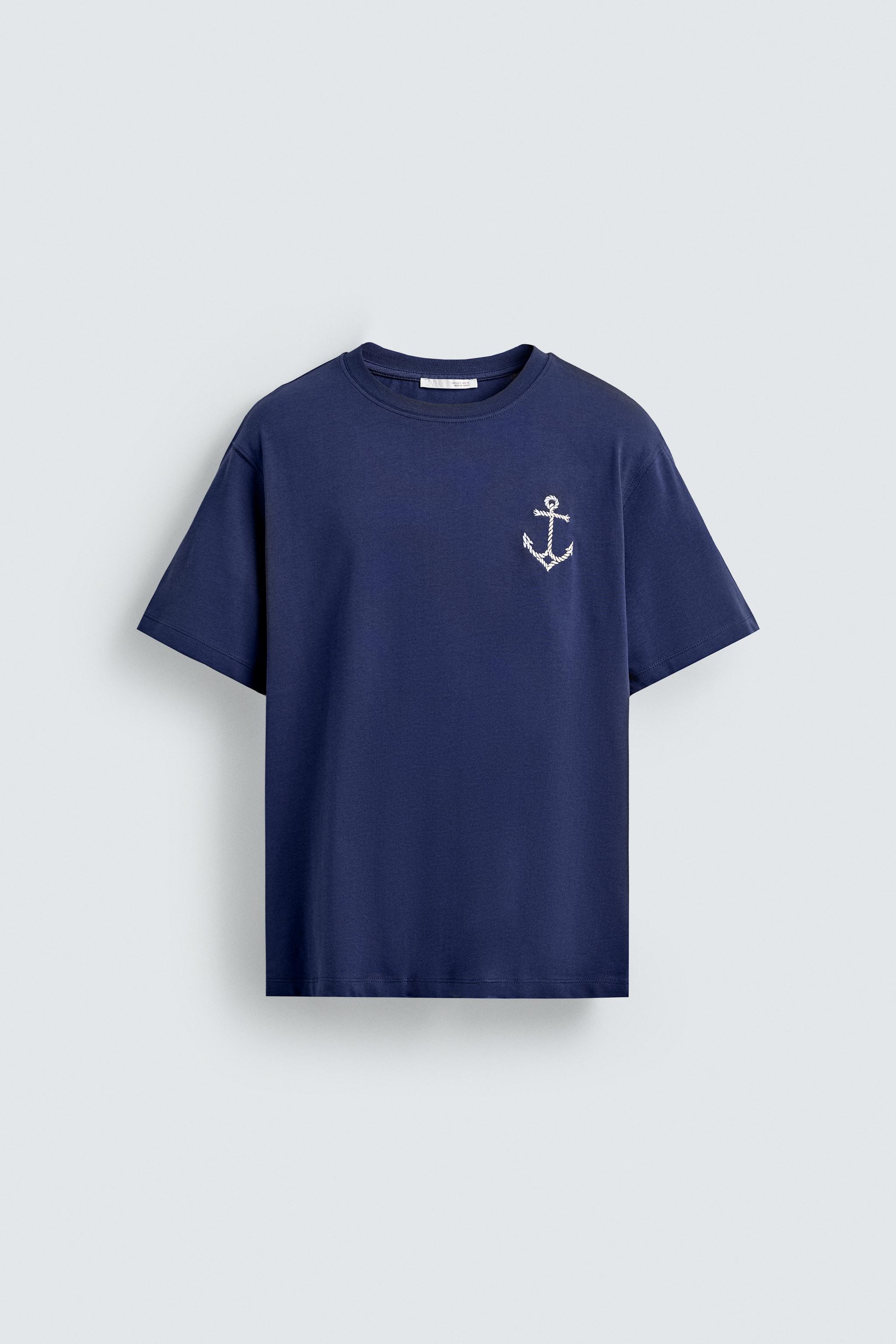 Tシャツ・カットソー ANCHOR EMBROIDERY T-SHIRT ANCHOR EMBROIDERY T-SHIRT - Navy blue | ZARA United States