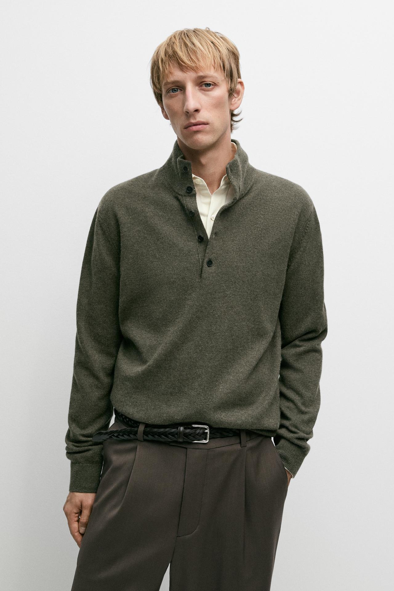Wool blend mock neck knit sweater — Hunter green