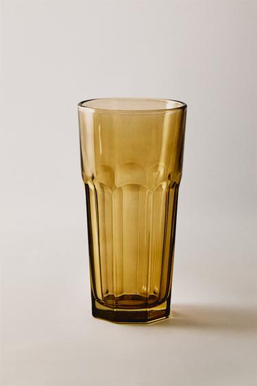 RAISED DESIGN GLASS SOFT DRINK TUMBLER - Brown by Zara
