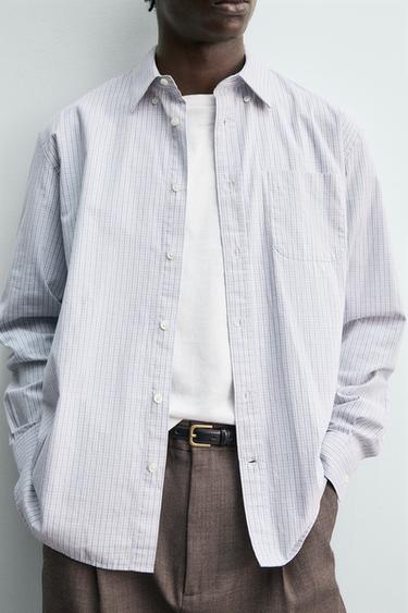 CHEMISE EN POPELINE À CARREAUX - Bleu ciel de Zara - Image 4