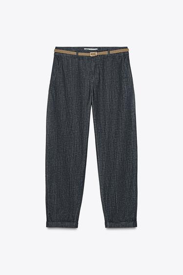 Z1975 BRAIDED BELT CHINO DENIM TROUSERS - Blue by Zara - Image 0