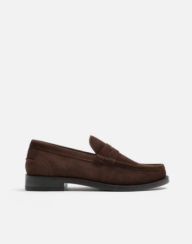 Zara LEATHER PENNY LOAFERS - Brown