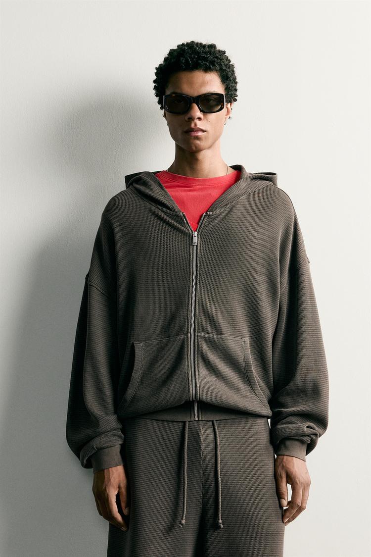 WAFFLE-KNIT HOODIE TRACKSUIT TOP