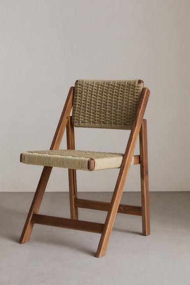 FOLDING CHAIR WITH WOVEN TEAK EXTERIOR - Light beige by Zara