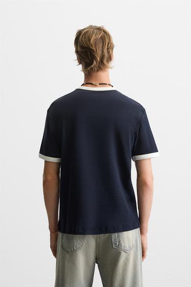 T-SHIRT CÔTELÉ CONTRASTE BASIQUE - Bleu marine de Zara - Image 2