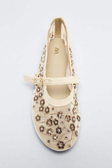 MESH BALLET FLATS WITH RHINESTONES - Multicoloured by Zara