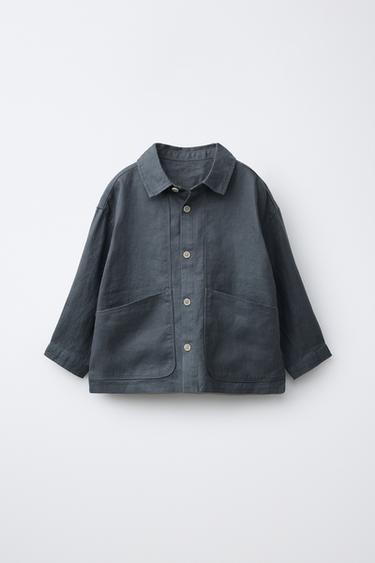 Zara 100% LINEN OVERSHIRT - Petrol blue
