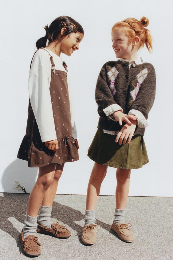 EMBROIDERED FLORAL TWILL PINAFORE DRESS - Brown by Zara - Image 0