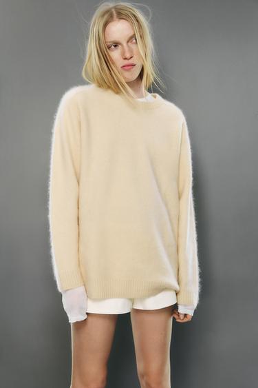 Zara BRUSHED EFFECT WOOL AND CASHMERE JUMPER - Light yellow
