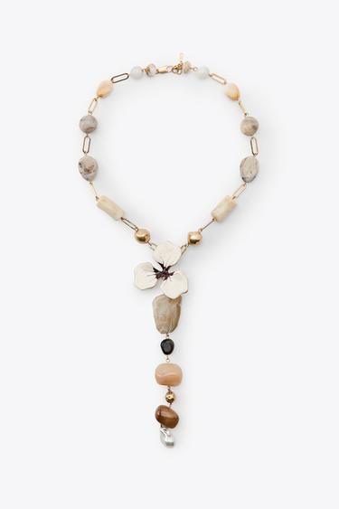 STONE AND FLOWER NECKLACE - Golden by Zara