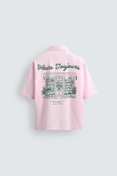 Zara COMBINATION TEXT STRIPED SHIRT - Pink