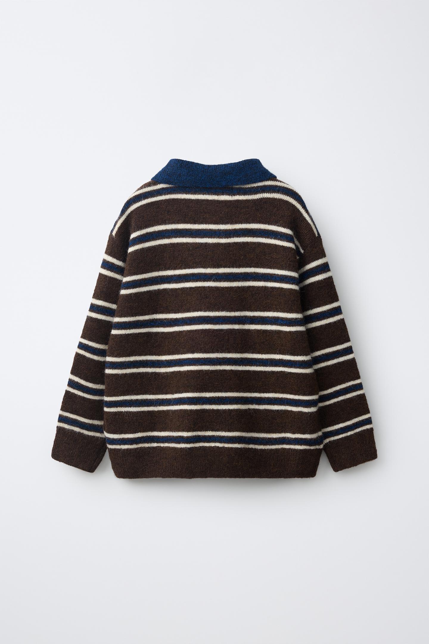 Детское поло Zara Striped Knit Polo, цвет: Коричневый — фото 2