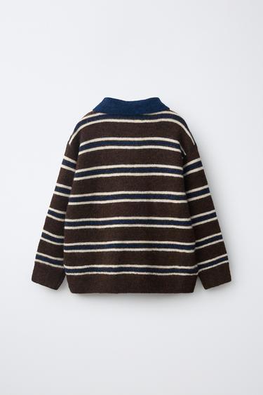 STRIPED KNIT POLO — Brown 2