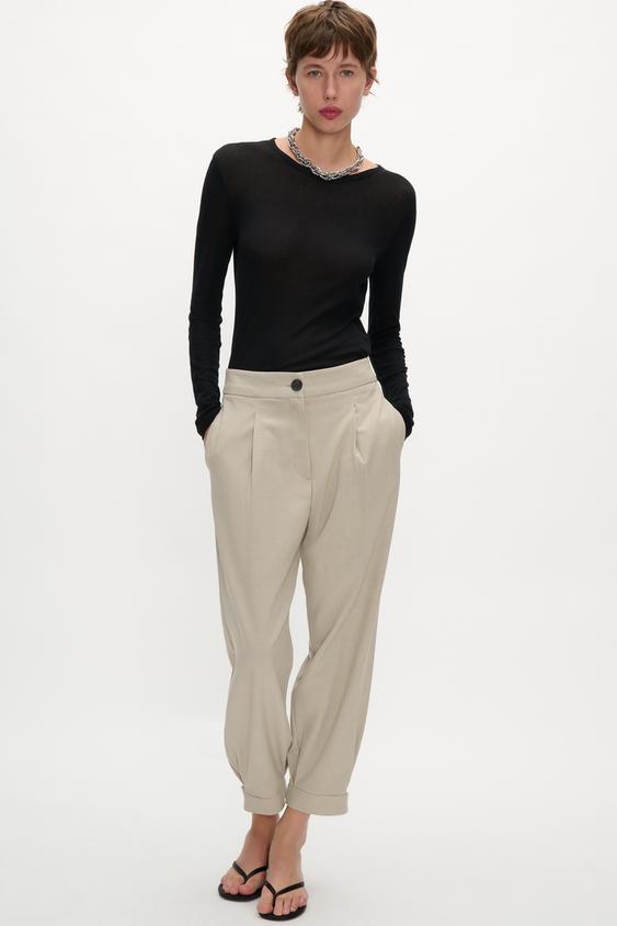 BARREL TROUSERS WITH CUFFED HEMS Beige ZARA South Africa