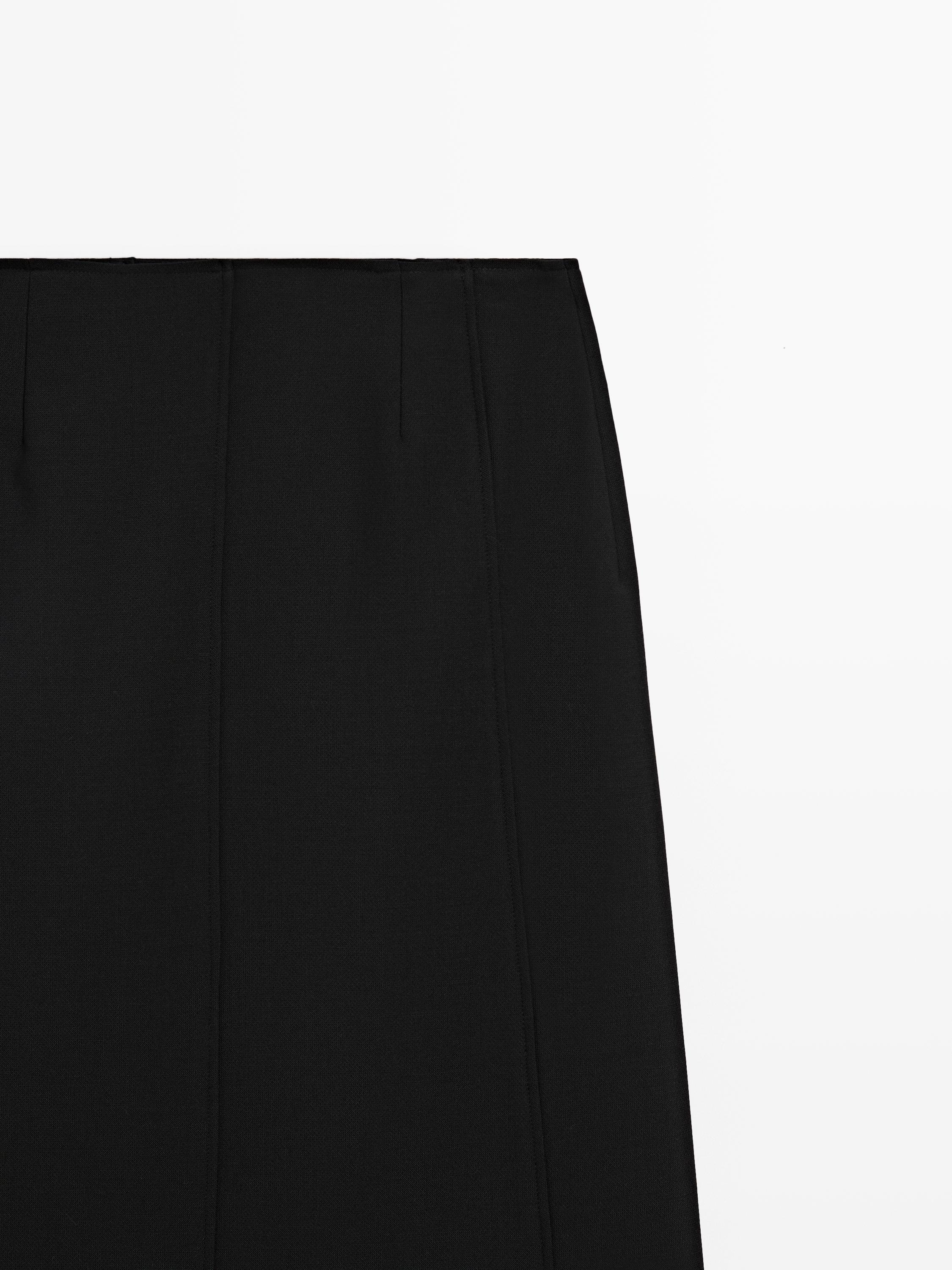 Straight fit wool blend midi skirt with slit