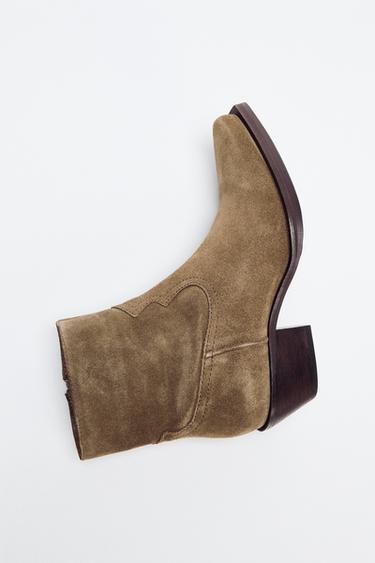 SPLIT SUEDE COWBOY ANKLE BOOTS - Dark tan by Zara