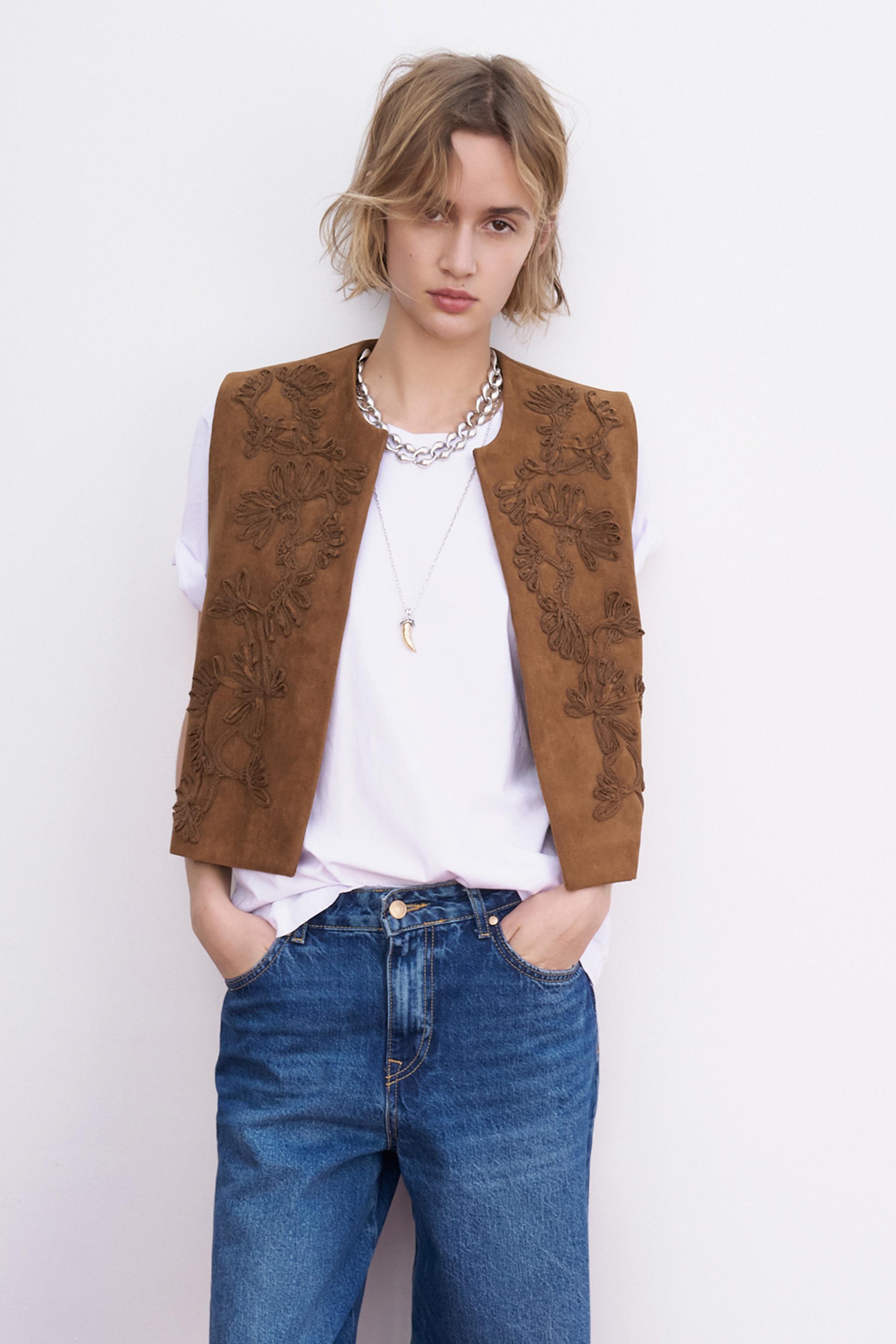 スペイン発 ZARA 編み込みディテールのスエードエフェクトベスト スペイン発 ZARA 編み込みディテールのスエードエフェクトベスト