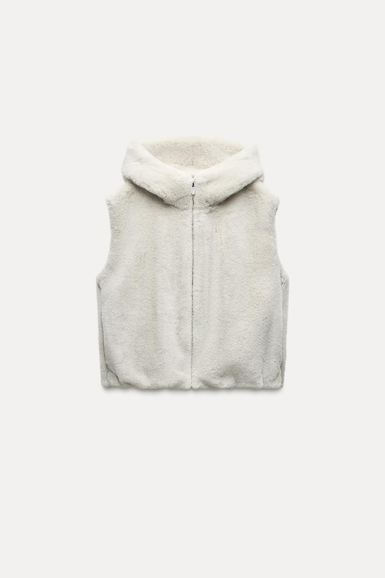 フード付きフェイクファーベスト - エクリュ | ZARA Japan / 日本 