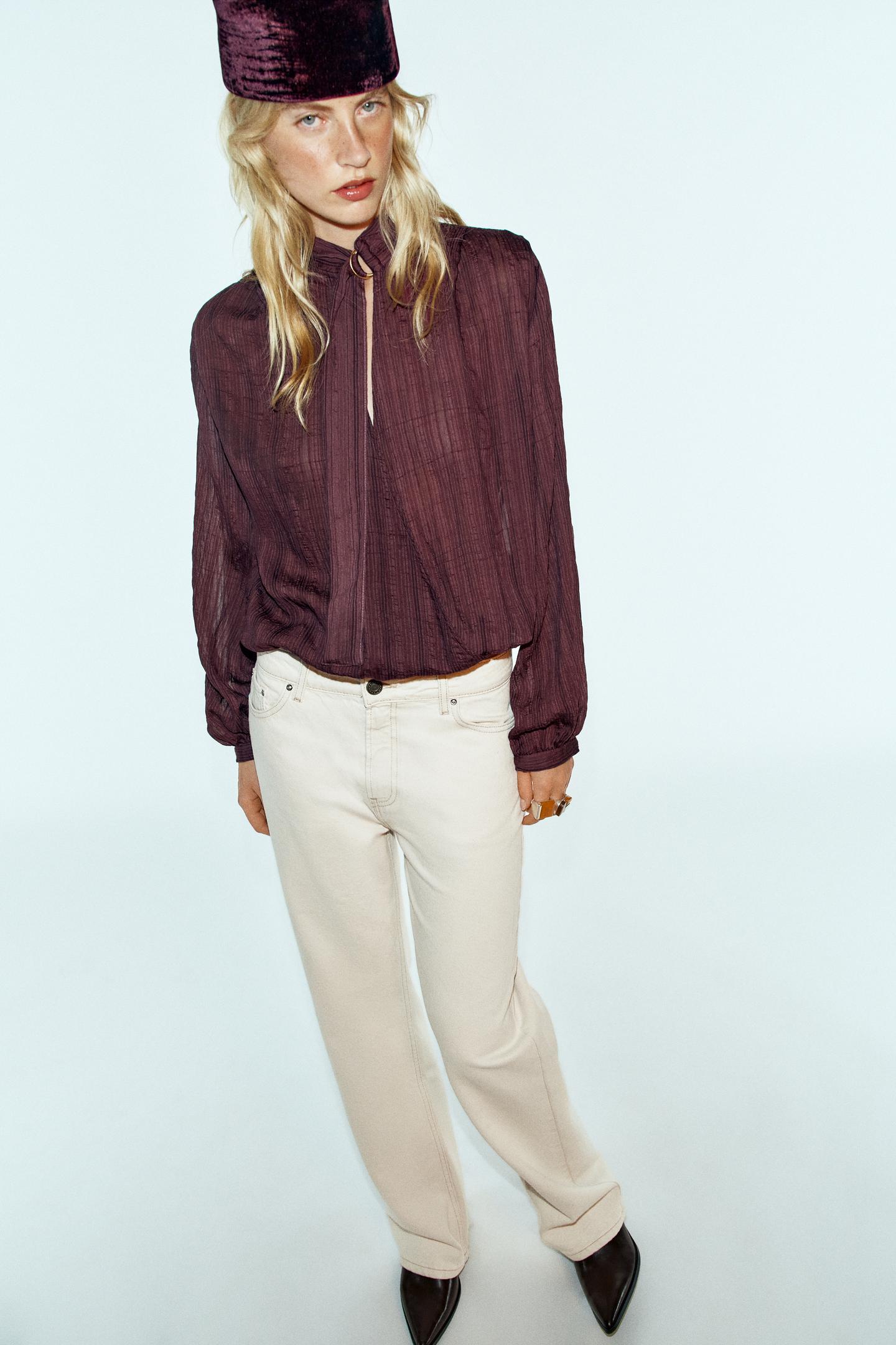 Женская блузка Zara Striped Wrap Blouse, цвет: Бордовый — фото 2