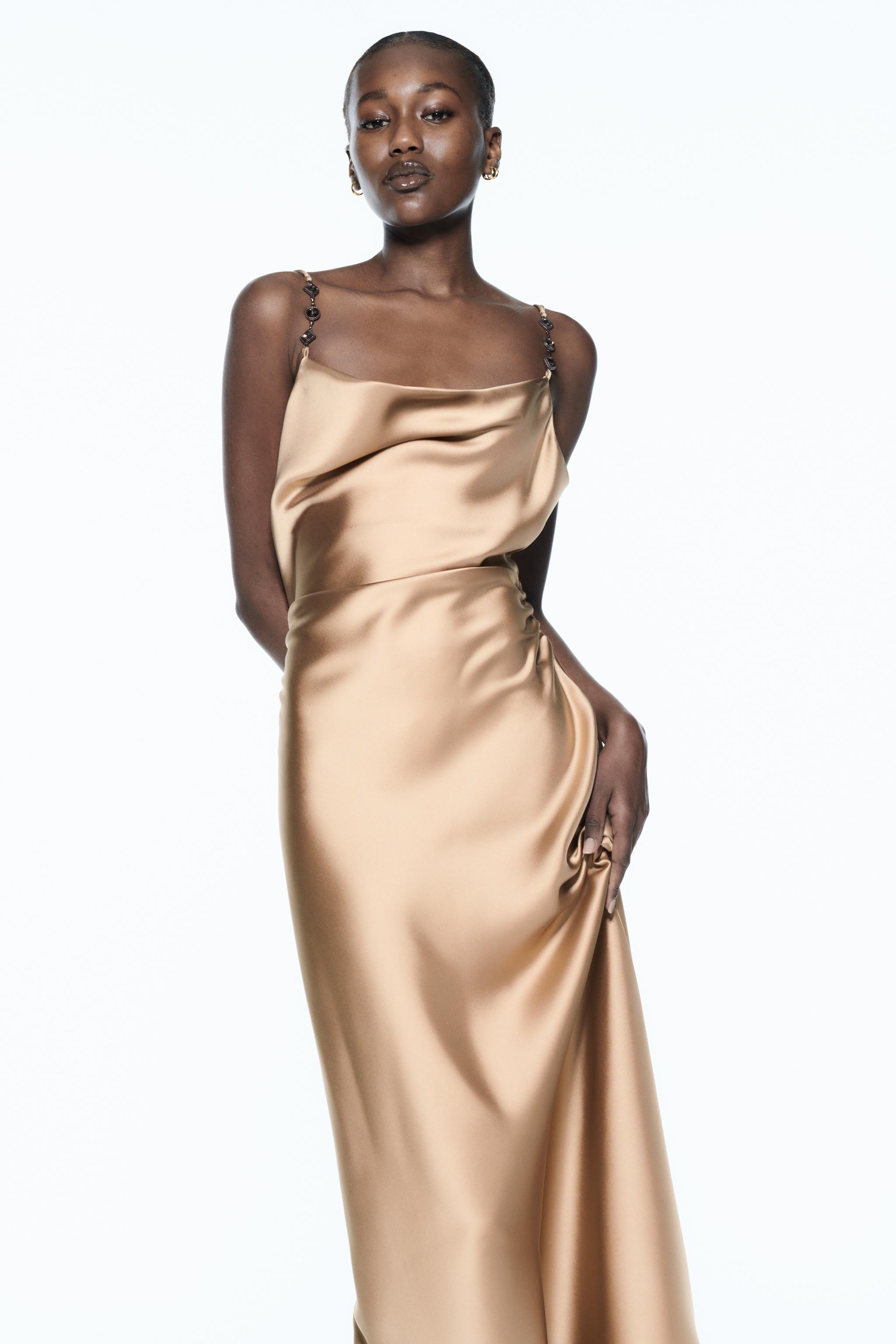 Gold silk outlet dress long