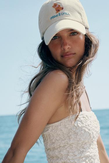 TWILL CAP WITH CAT EMBROIDERY - Stone by Zara - Image 0