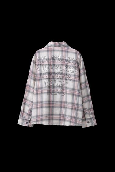 Zara LABEL TRIM PLAID SHIRT - Beige