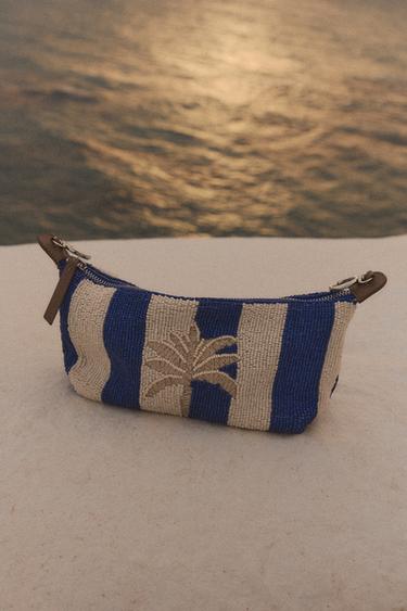 BEADED PALM TREE BAG - Blue by Zara