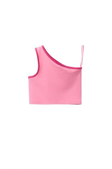 ASYMMETRIC CONTRAST TRIM TOP - Pink by Zara