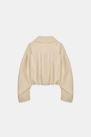 VESTE COURTE GABARDINE À PLIS - Beige de Zara - Image 4