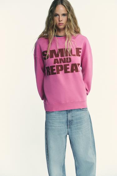 MOLETOM EFEITO LAVAGEM SMILEY® - Rosa da Zara