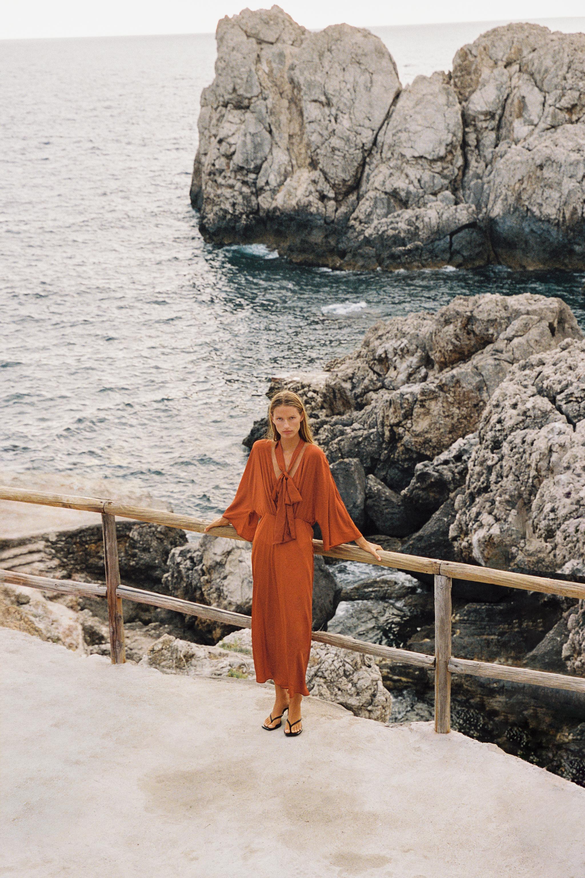 Женские платья Zara SATIN SCARF-EFFECT MIDI DRESS
