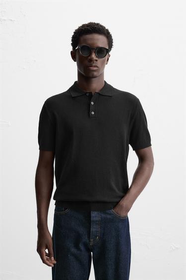 REGULAR FIT KNITTED POLO SHIRT - Black by Zara