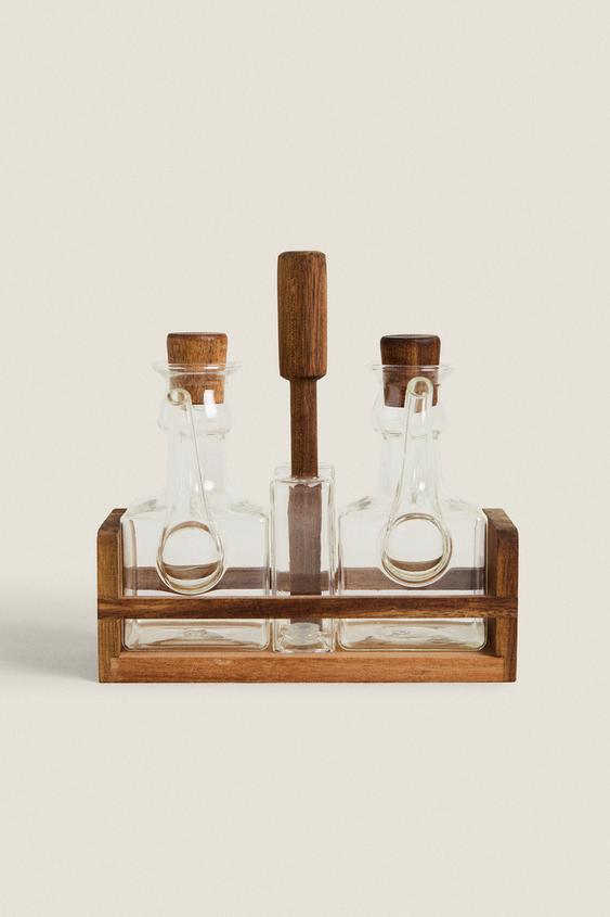 BOROSILICATE GLASS AND WOOD CRUET SET ZARA United States