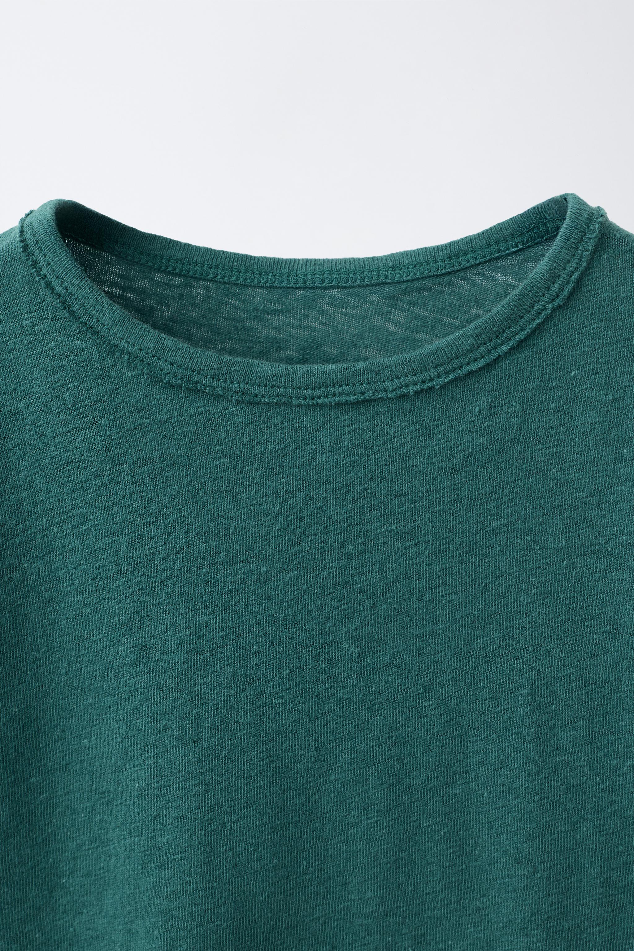 Детские футболки Zara COTTON LINEN BLEND T-SHIRT — фото 3