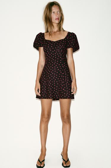 POLKA DOT PUFF SLEEVE DRESS WITH LINEN BLEND - Multicoloured by Zara - Image 0