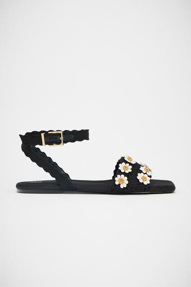 SANDÁLIA DE CROCHÊ COM FLORES - Preto da Zara