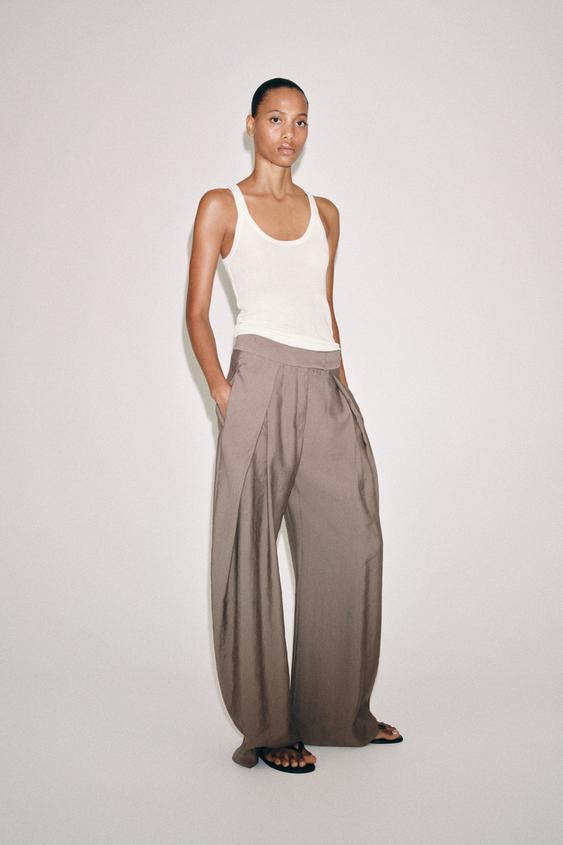 ZW COLLECTION WIDE-LEG PLEATED TROUSERS - Brown / Taupe by Zara - Image 0