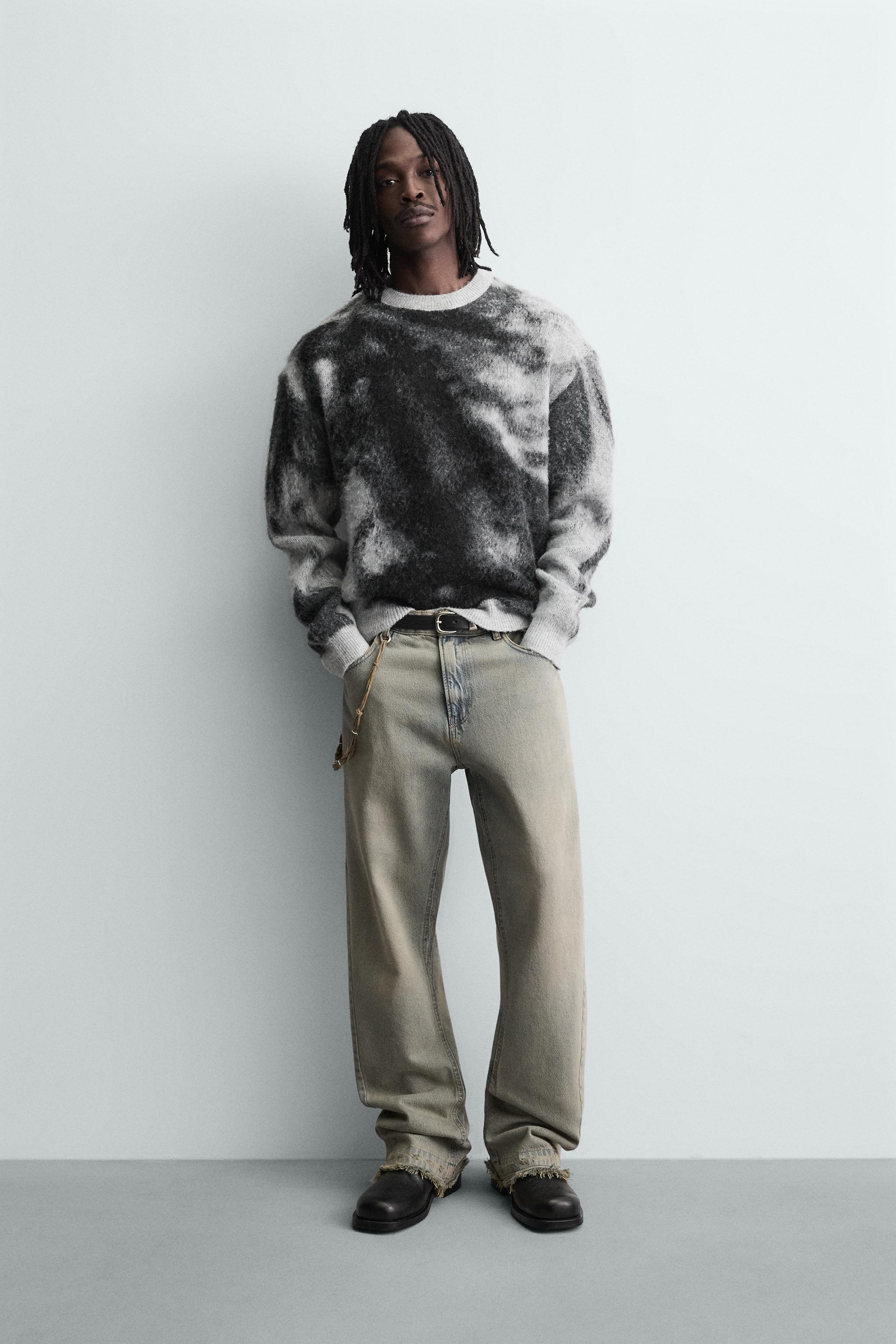 BRUSHED TEXTURED ABSTRACT JACQUARD JUMPER - Oyster-white | ZARA