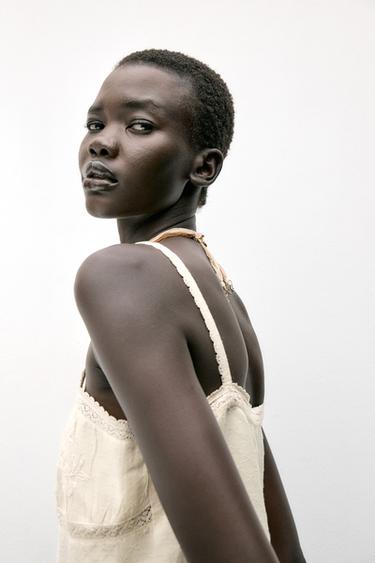 TOP DENTELLE BRODÉ - Beige clair de Zara - Image 4