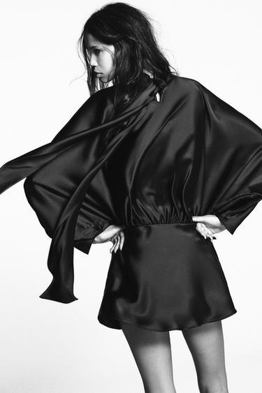 SHORT SATIN SCARF DRESS - Black by Zara - Image 3