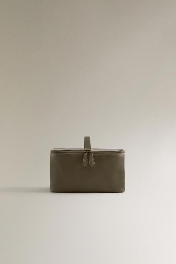 LARGE LEATHER TOILETRY BAG Khaki Green ZARA Ireland